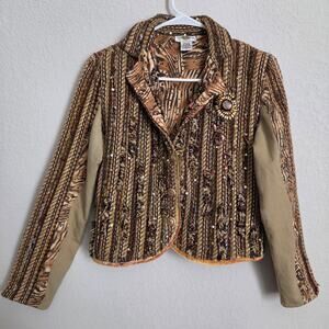 Sandy Starkman Embellished Jacket Womens Small Beaded Sequin Animal Print Lined